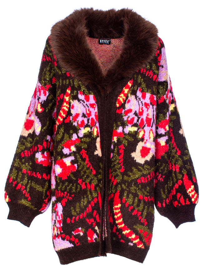 Cardigan Jacquard Abstract Collo Pelliccia AYFEE - CAM2670301